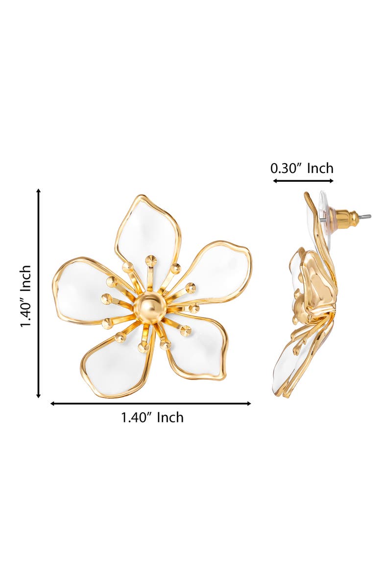 Jessica Simpson White Enamel Flower Earrings for Women, Gold-Tone Flower Stud Earrings, Alternate, color, Gold Tone