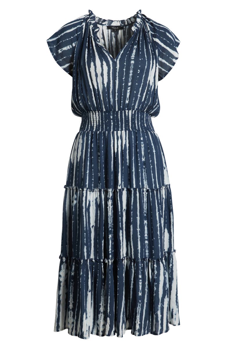 Rails Amellia Print Tiered Midi Dress, Alternate, color, Indigo Nile