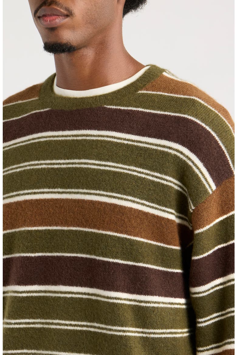 Fuzzy Stripe Oversize Crewneck Sweater, Alternate, color, OLIVE BODHI STRIPE