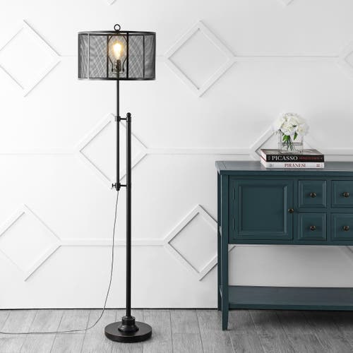 Jonathan Y Noah Modern Industrial Iron Height-adjustable Led Floor Lamp In Charcoal/black