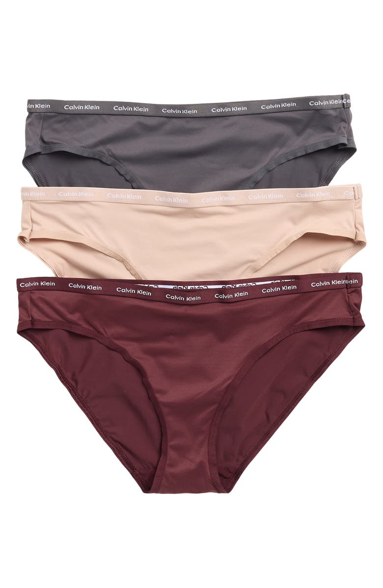 Calvin Klein 3-Pack Luxe Assorted Bikinis, Main, color, Purple/Beige/Burgundy