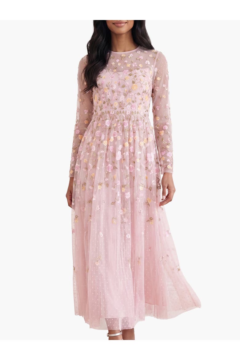 Trailing Roses Long Sleeve Maxi Gown, Main, color, Shell/Multi