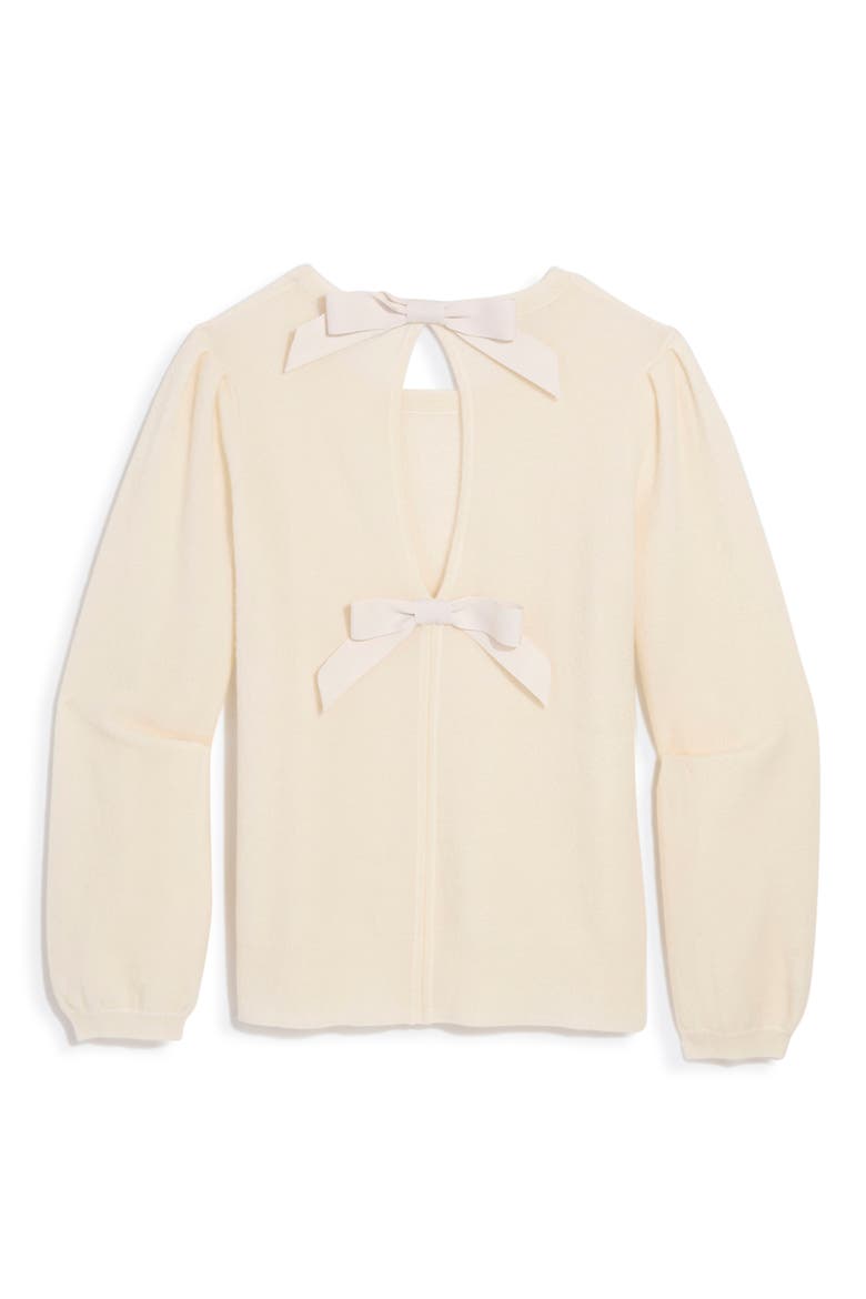 Bow Back Merino Wool Blend Sweater, Alternate, color, MARSHMALLOW