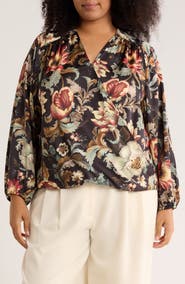 T Tahari Long Sleeve Faux Wrap Top