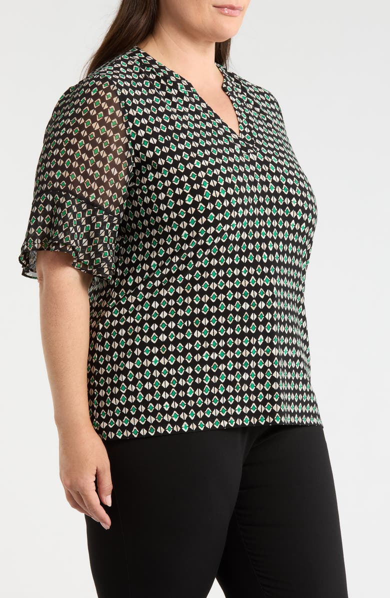 AK ANNE KLEIN Geo Pattern Split Neck Knit Top, Alternate, color, Anne Black Multi