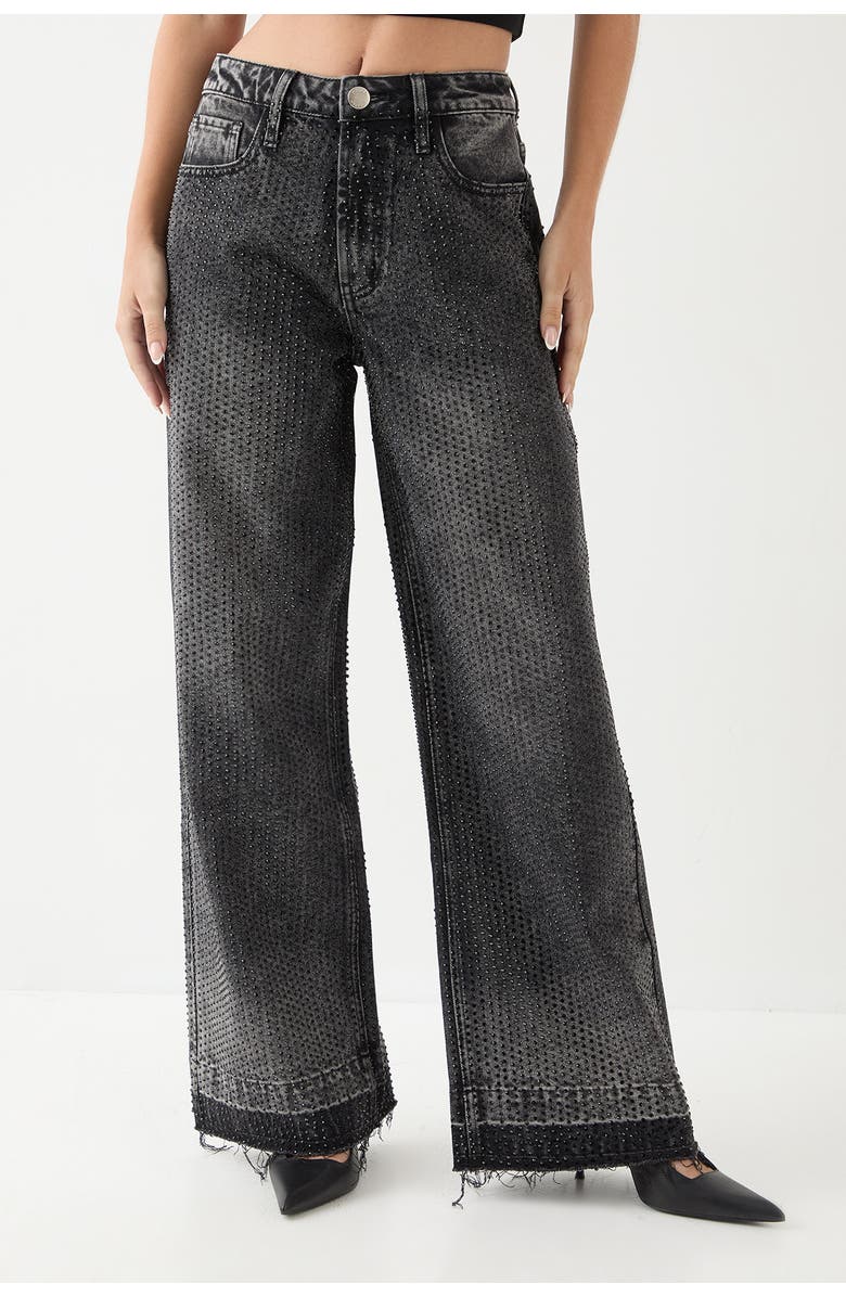 MissPap Diamante Embellished Straight Leg Jeans, Main, color, Washed Black