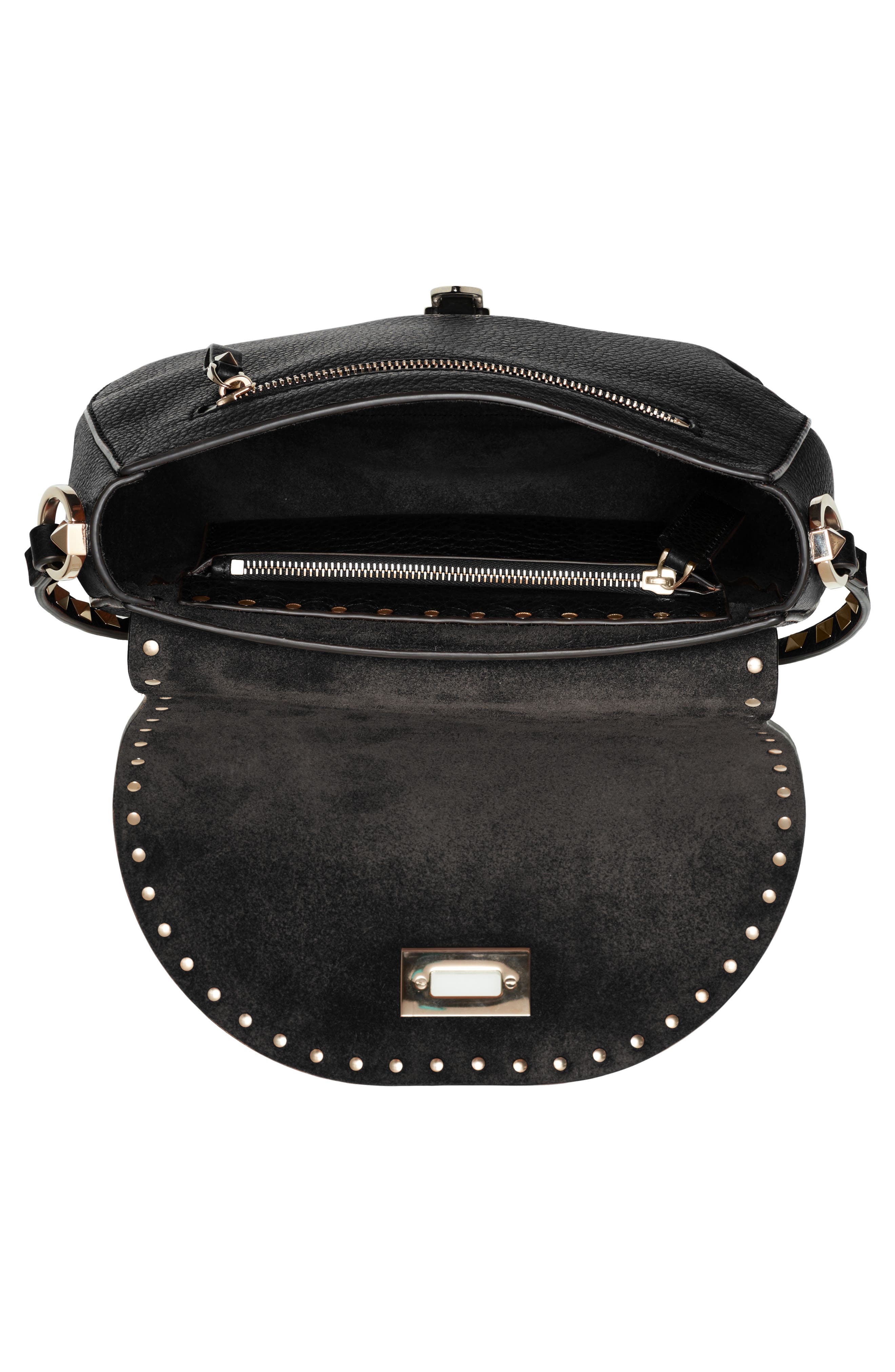 Valentino Garavani Small Rockstud Leather Saddle Bag, Alternate, color, 