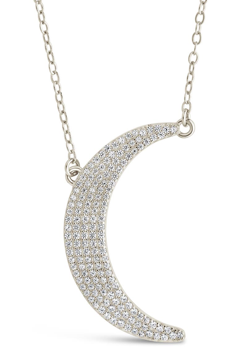 Cubic Zirconia Crescent Pendant Necklace, Alternate, color, SILVER