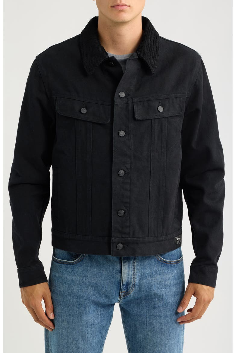 Cotton Canvas Trucker Jacket, Alternate, color, BLACK