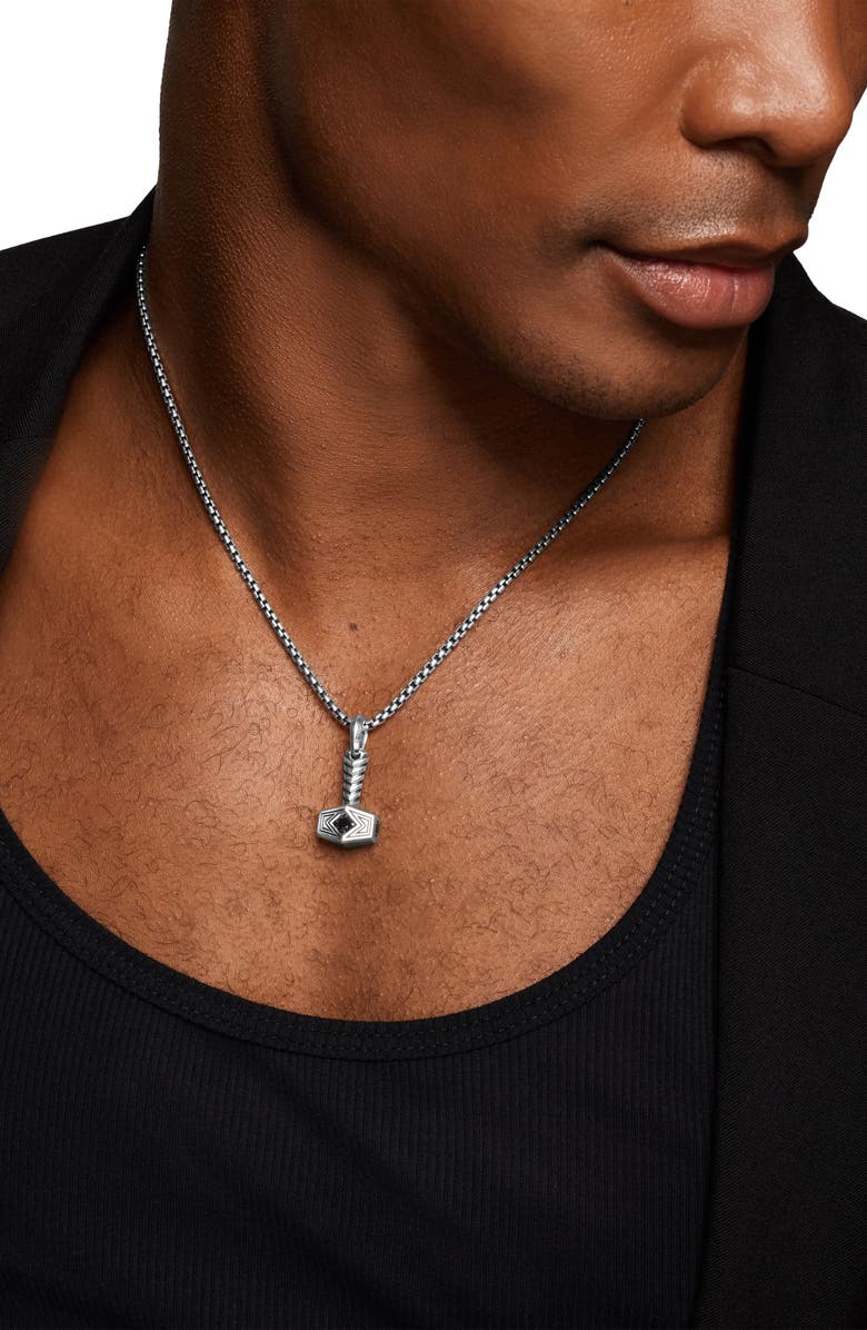 David Yurman Thor Hammer Amulet in Sterling Silver with Black Diamonds, 25mm, Alternate, color, Silver Pave