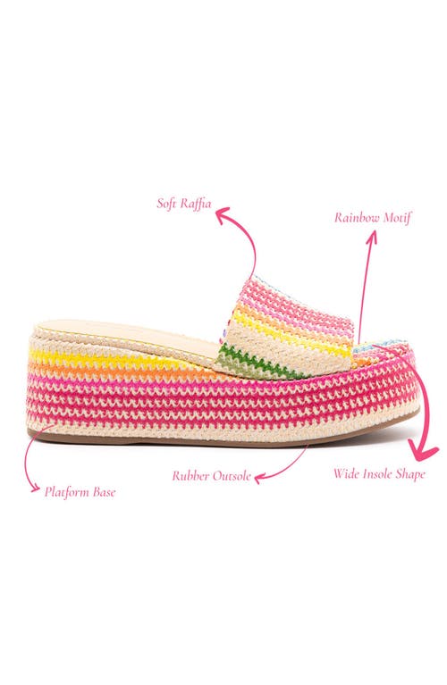 Larroude Larroudé Alex Flatform Mule In Rainbow Raffia