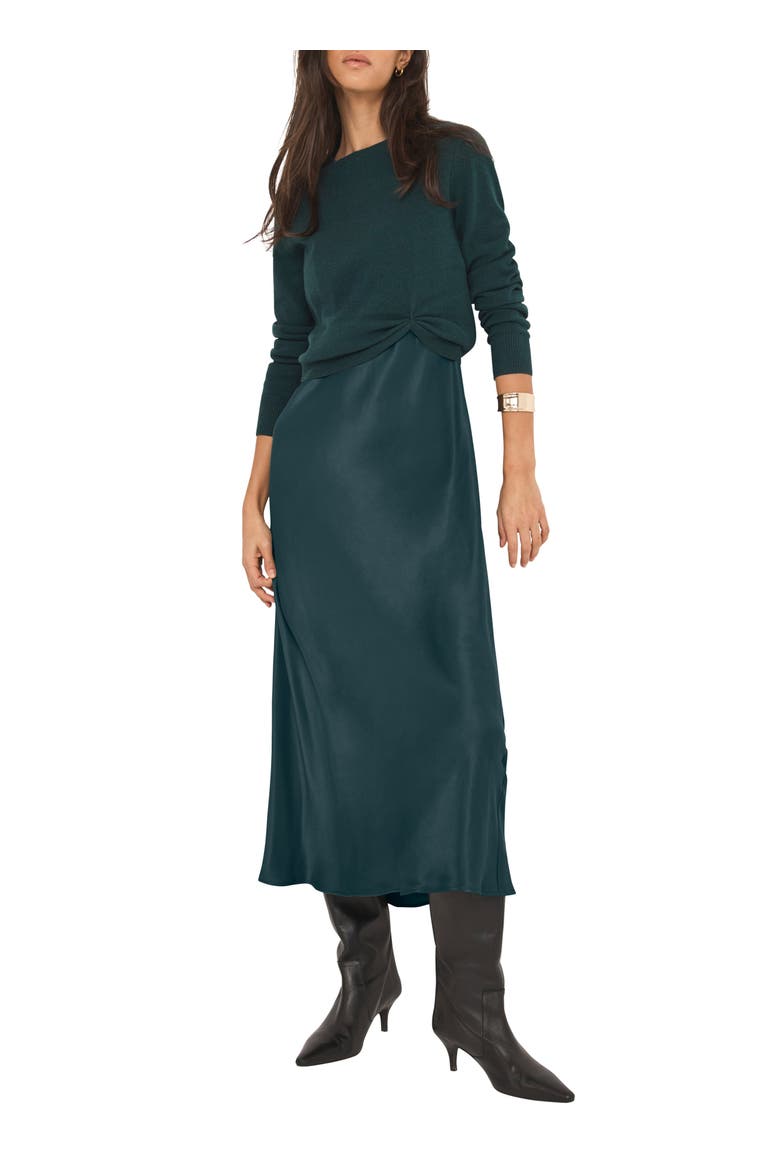 Layered Satin Midi Dress, Main, color, Green