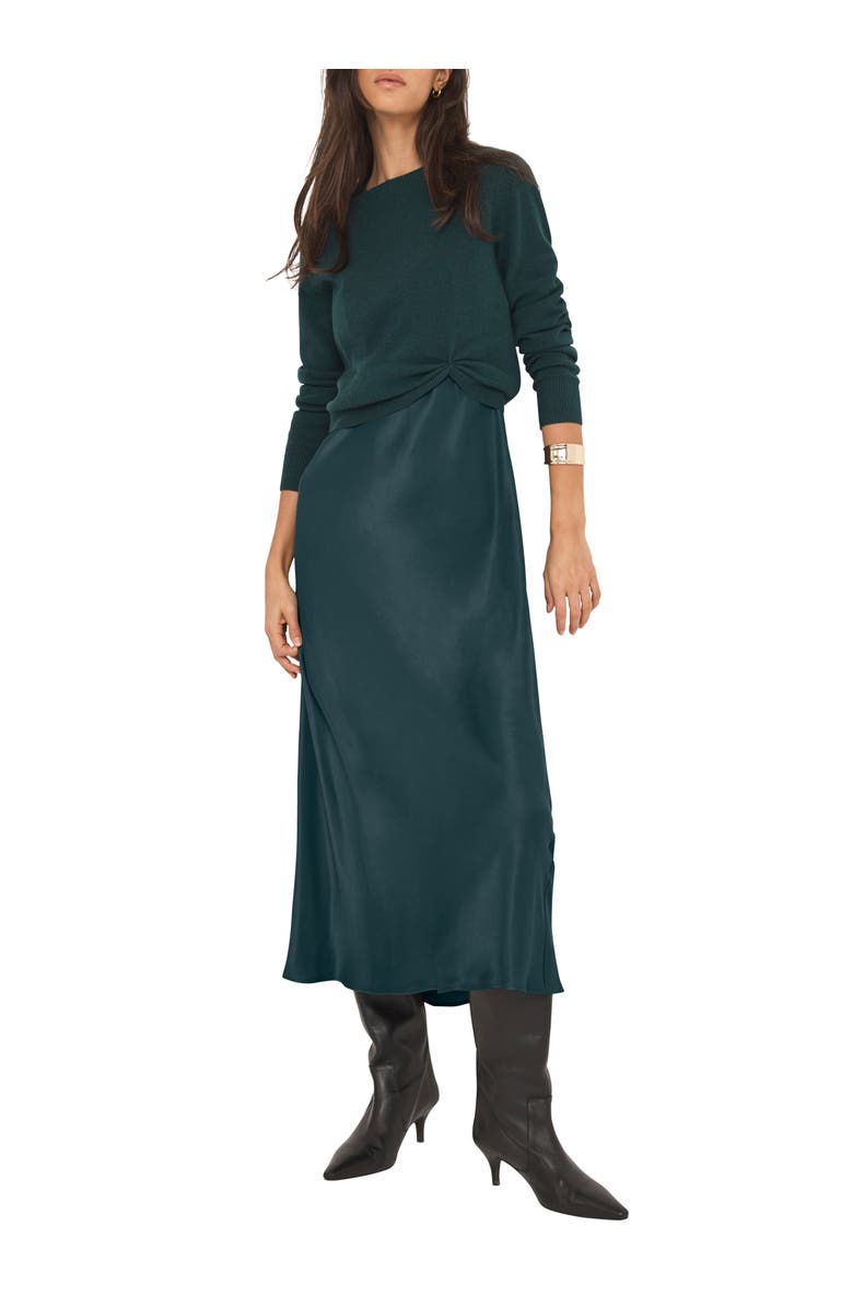 MINT VELVET Layered Satin Midi Dress, Main, color, Green