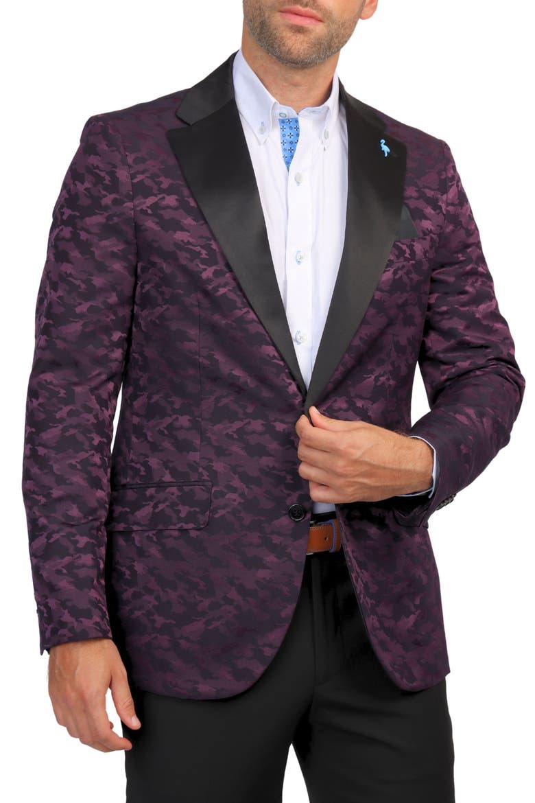 Camo Jacquard Dinner Jacket, Alternate, color, CRANBERRY