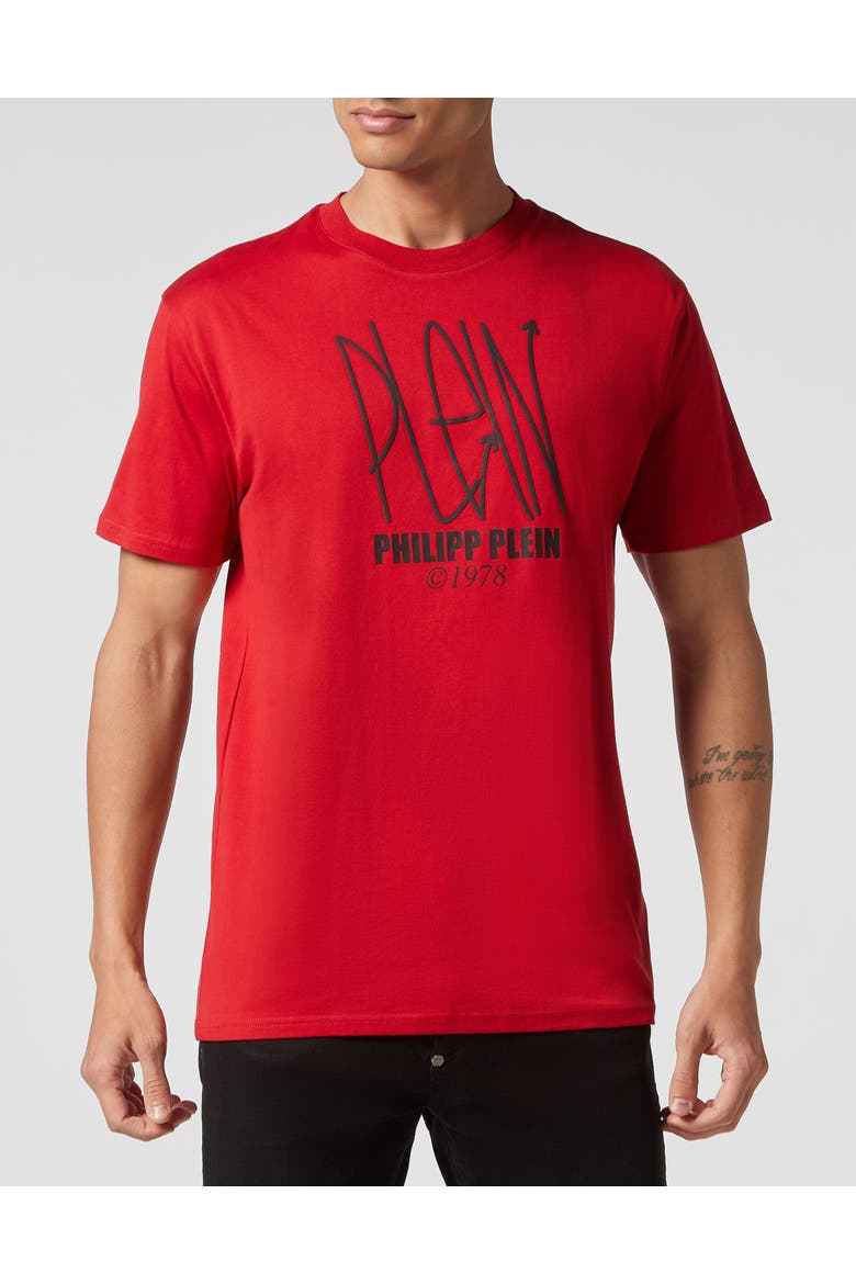 T-Shirt Round Neck Skull Men, Main, color, red