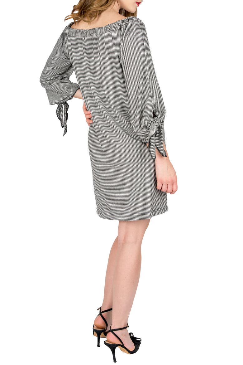 Octavia Off The Shoulder Maternity Dress, Alternate, color, BLACK WHITE STRIPE