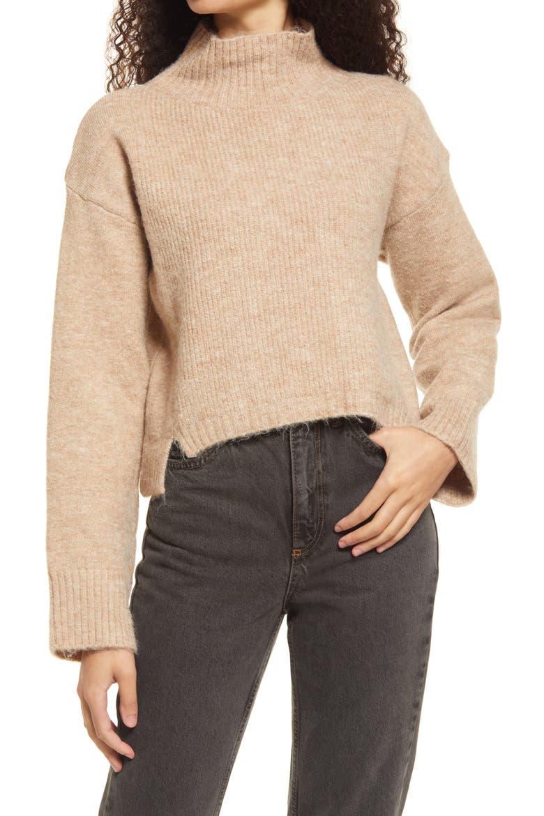 Mock Neck Crop Sweater, Main, color, STONE