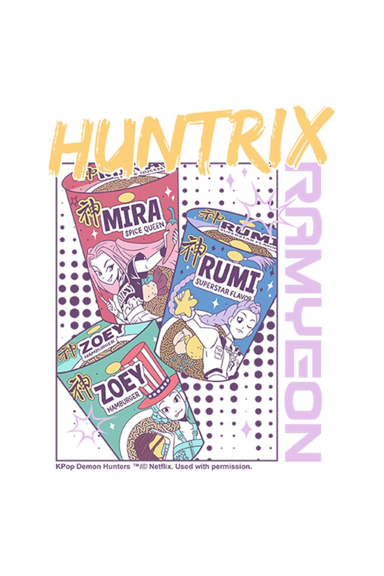 Girl's KPop Demon Hunters Huntrix Superstars Instant Ramyeon  Graphic T-Shirt, Alternate, color, White