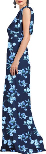 Chelsea Floral Print One-Shoulder Georgette Gown