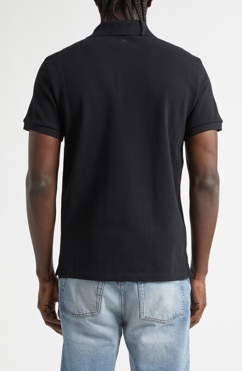 AMI PARIS Ami de Coeur Embroidered Cotton Piqué Polo, Alternate, color, Noir/ Blanc Creme