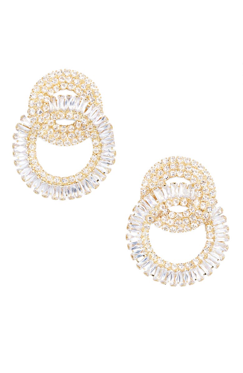 Tasha Crystal Pavè Open Ring Drop Earrings, Main, color, Gold Crystal