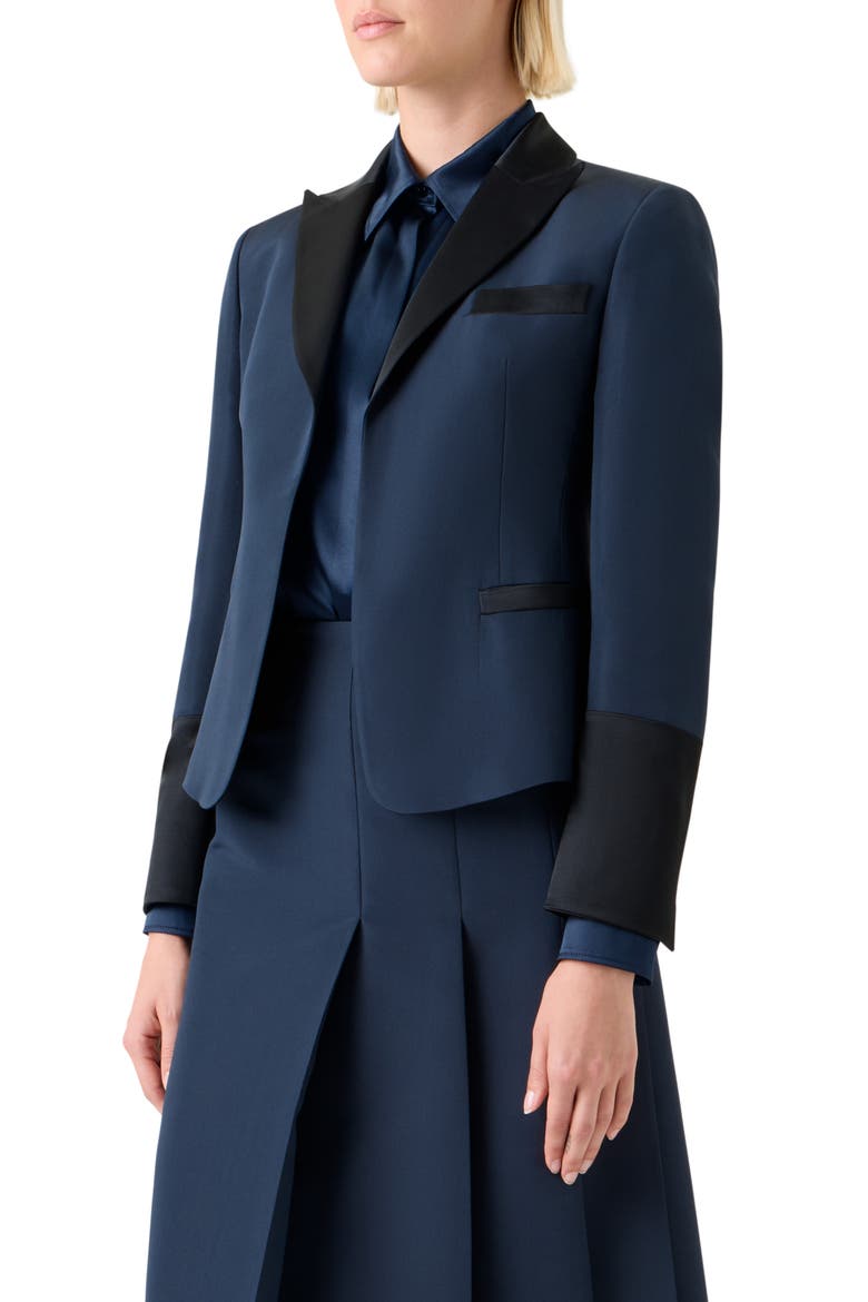 Deneuve Silk Crop Blazer, Alternate, color, NAVY