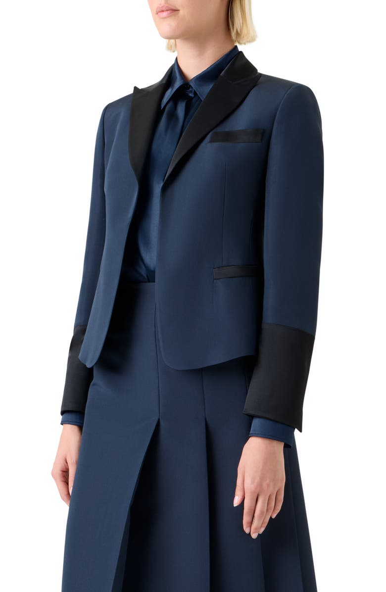Akris Deneuve Silk Crop Blazer, Alternate, color, Navy