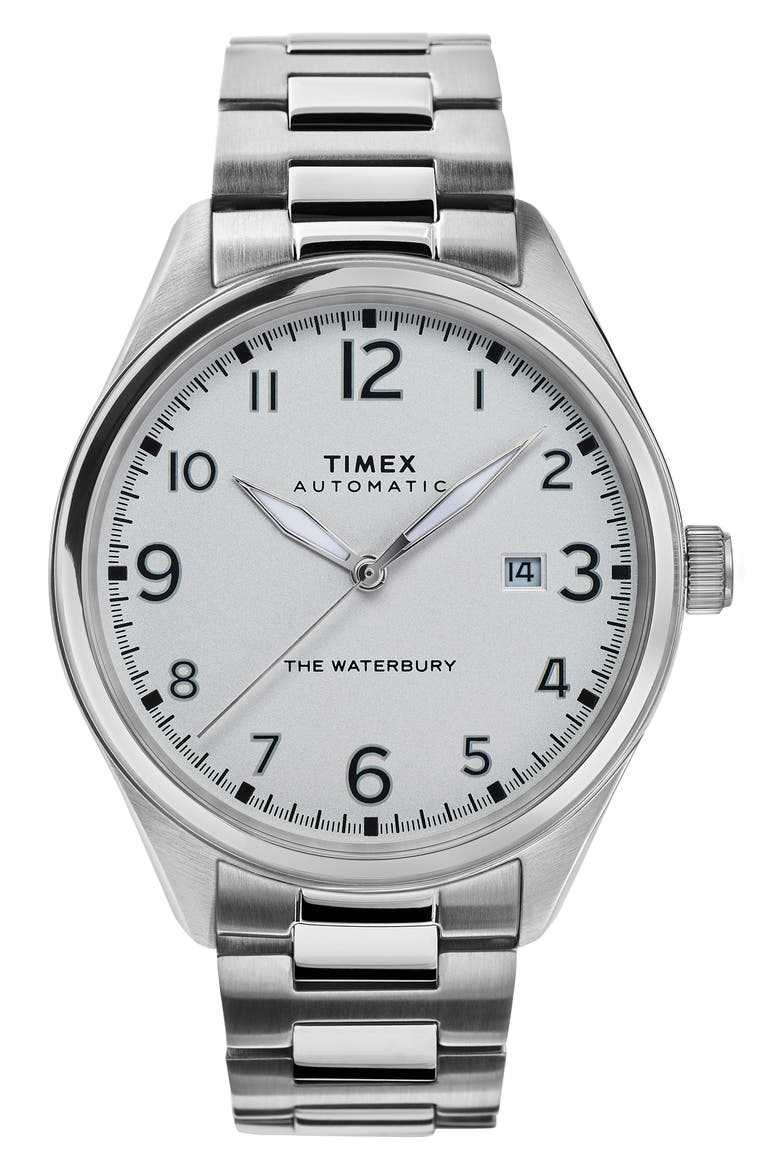 Waterbury Automatic Bracelet Watch, 42mm, Main, color, SILVER/ WHITE/ SILVER