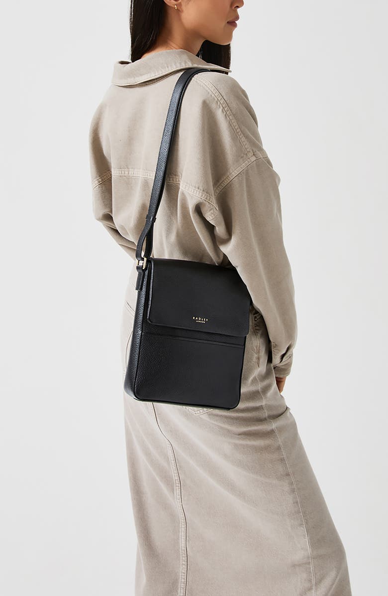 Radley Whitby Row Small Flap Leather Crossbody Bag, Alternate, color, Black