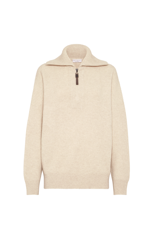 Brunello Cucinelli Cashmere English Rib Sweater In Brown