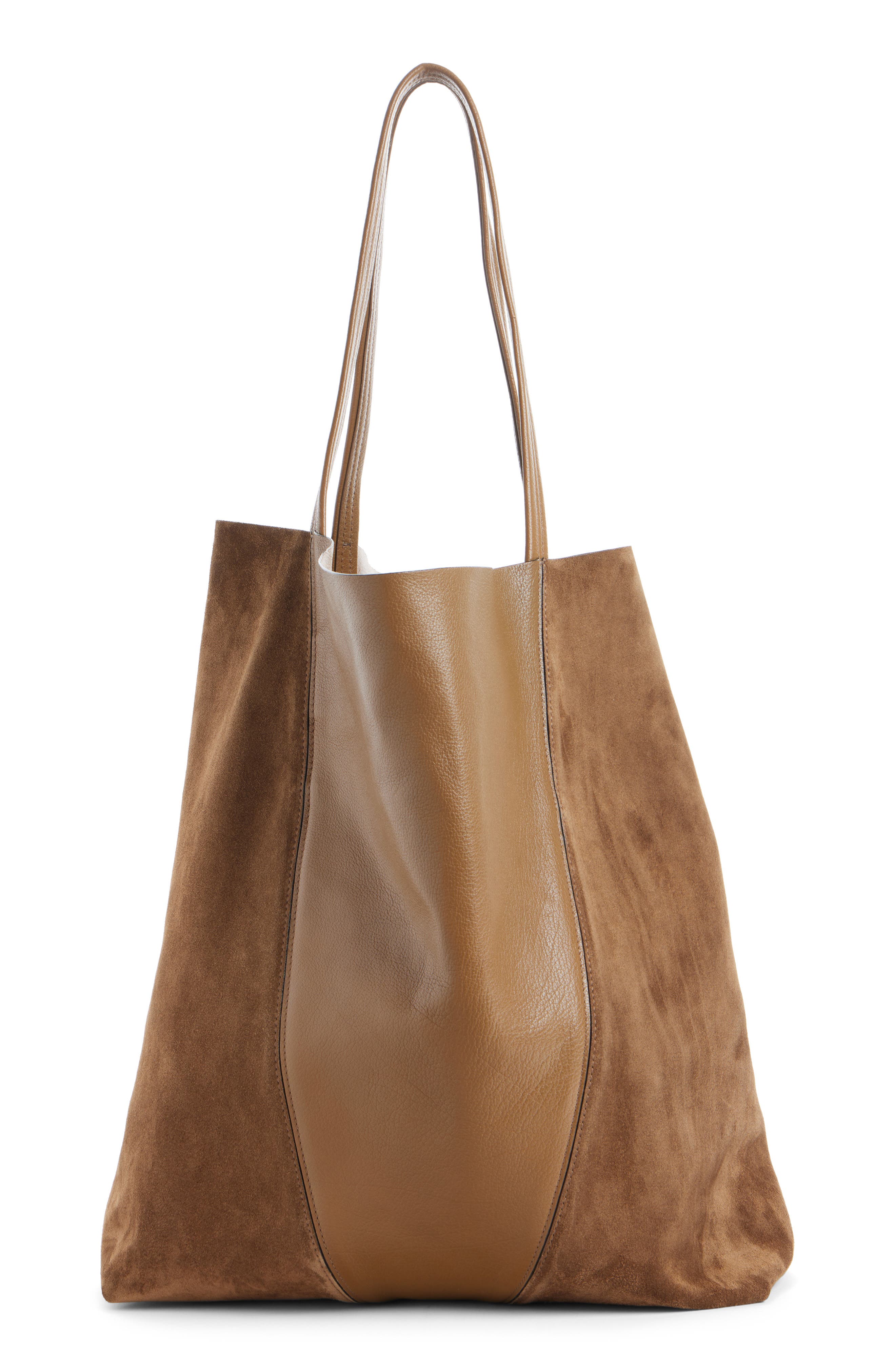 Chloé Medium Spin Leather & Suede Tote, Alternate, color, Dark Khaki