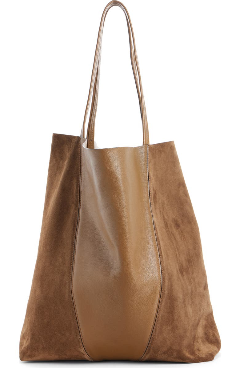 Chloé Medium Spin Leather & Suede Tote, Alternate, color, Dark Khaki