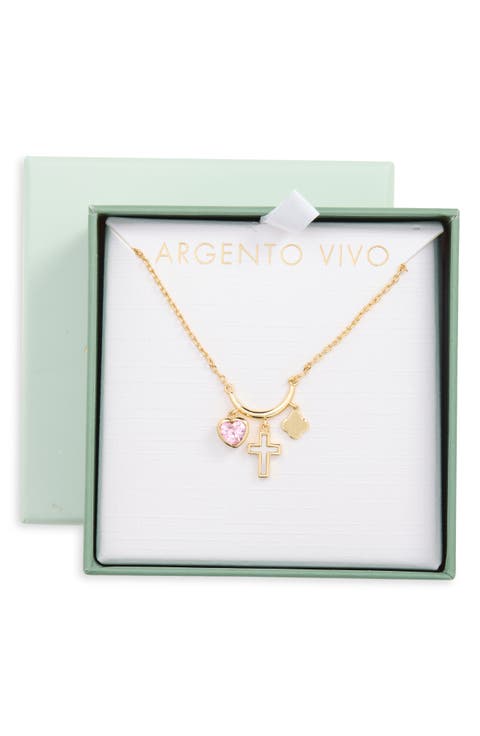 Crystal & Mother-of-Pearl Charm Pendant Necklace