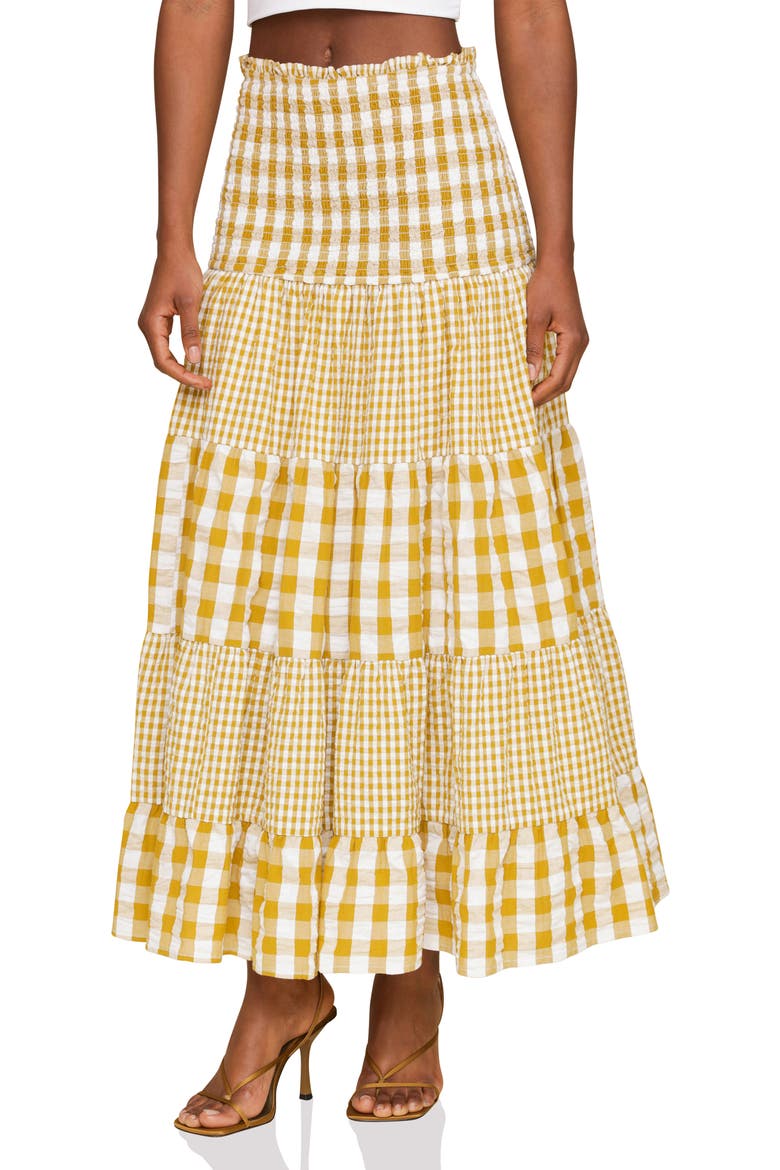 Mixed Print Tiered Cotton Gingham Maxi Skirt, Alternate, color, OLIO GINGHAM