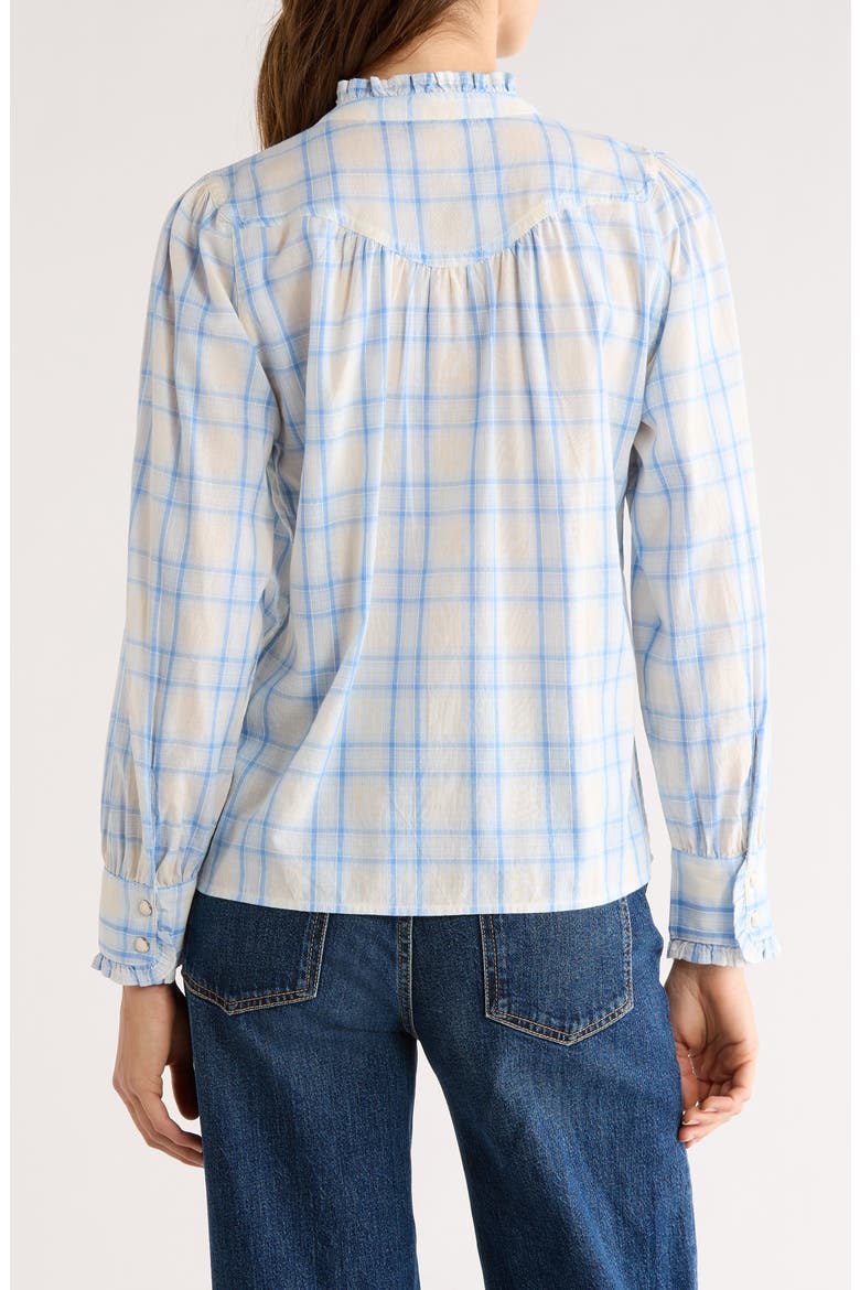 Alanna Ruffle Plaid Organic Cotton Snap-Up Shirt, Alternate, color, BLUEBELL IVORY