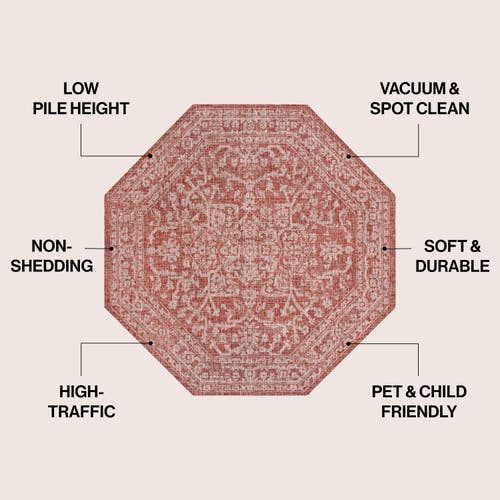 Jonathan Y Malta Bohemian Medallion Textured Weave Octagon Indoor/outdoor Area Rug In Red