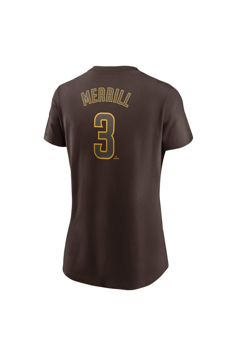 Women's Nike Jackson Merrill Brown San Diego Padres Fuse Name & Number T-Shirt, Alternate, color, Brown