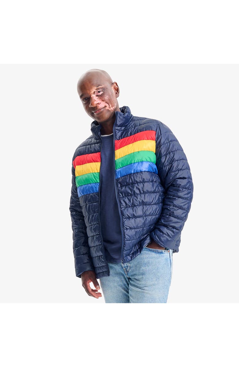 Primary Grown-Ups Puffer Jacket In Stripe, Alternate, color, Evergreen Placed Stripe