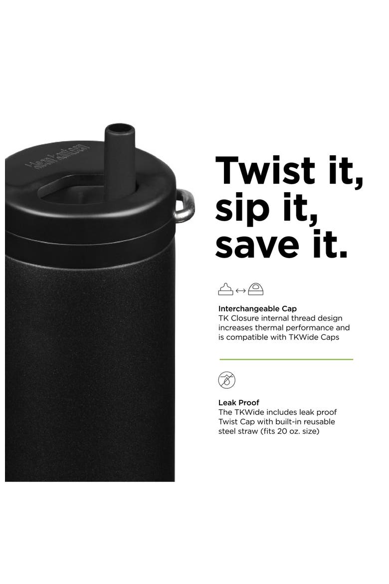 TKWide Insulated Water Bottle with Twist Cap - Reusable Travel Water Bottle with Stainless Steel Straw - Perfect for Sports & the Office - 20 oz, Alternate, color, Black