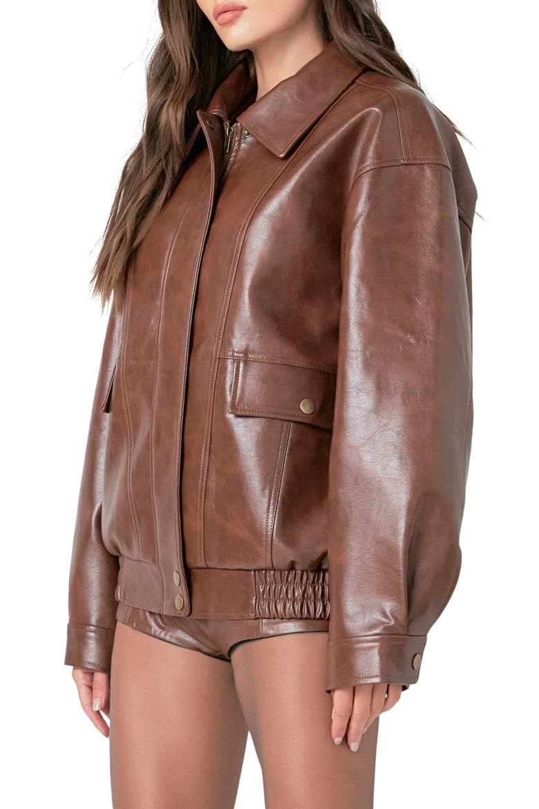 Oversize Faux Leather Jacket, Alternate, color, BROWN