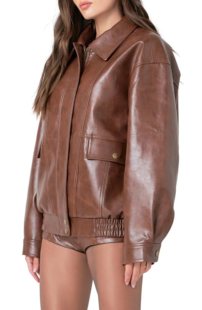 Grey Lab Oversize Faux Leather Jacket, Alternate, color, Brown