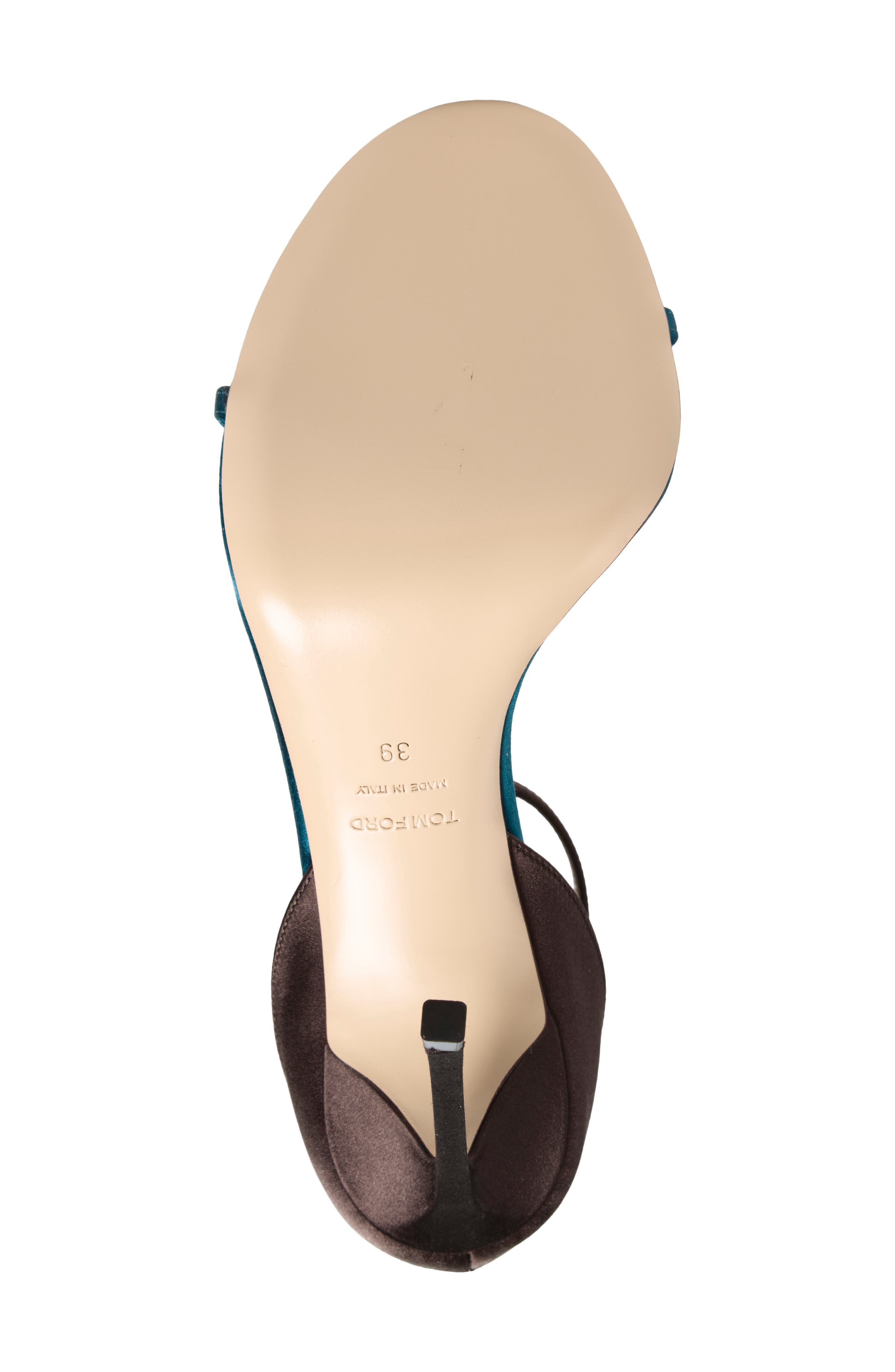 Vertigo Satin Ankle Strap Sandal, Alternate, color, PETROL/ ESPRESSO