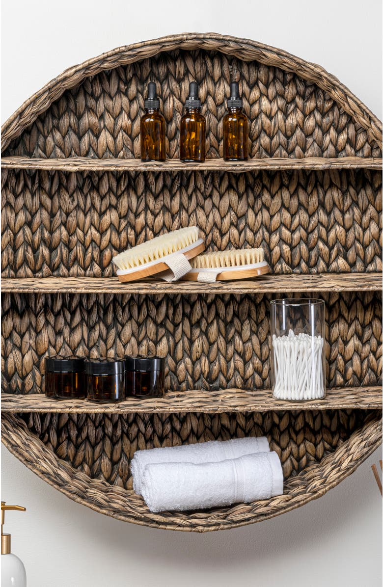 HAPPIMESS Annulus 3-Shelf Circular Handwoven Hyacinth Wall Rack, Alternate, color, Brown