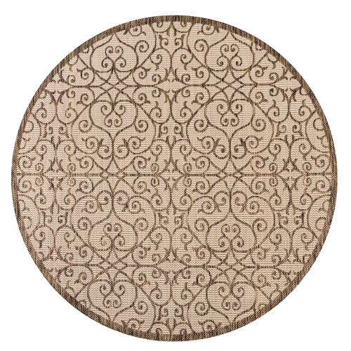 Jonathan Y Madrid Vintage Filigree Textured Weave Indoor/outdoor Round Area Rug In Beige/brown