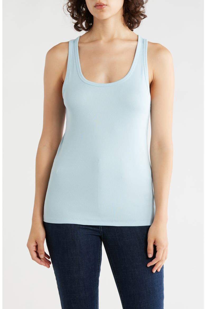 Slim Fit Scoop Neck Stretch Cotton Tank, Main, color, PALE SKY