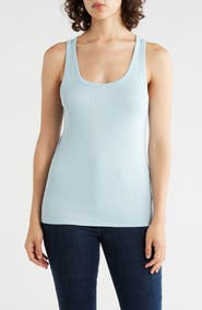 Eileen Fisher Slim Fit Scoop Neck Stretch Cotton Tank
