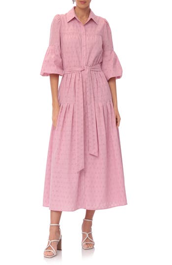 Avec Les Filles Eyelet Tie Waist Shirtdress In Rose