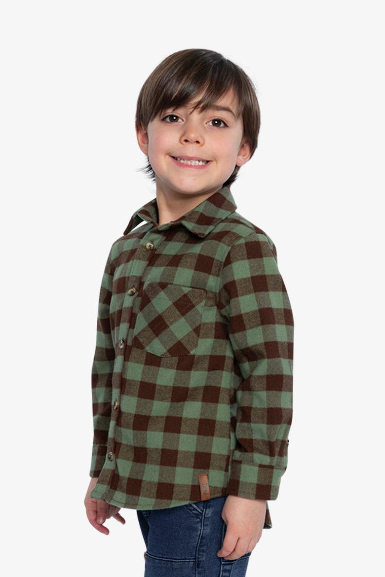Brushed Plaid Button-Front Chest Pocket Flannel Shirt, Alternate, color, Green and Brown Plaid