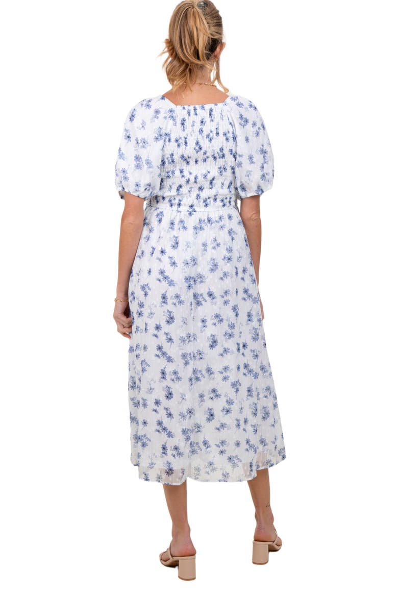 Floral Smocked Bodice Midi Dress, Alternate, color, Blue