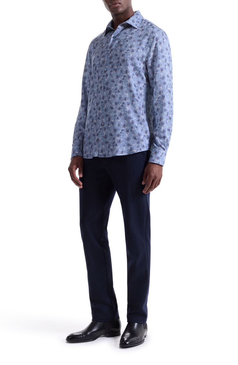 Bugatchi Julian Shaped Fit Floral Print Button-Up Shirt, Alternate, color, Cobalt